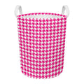 Hot Pink And White Houndstooth Print Round Laundry Basket