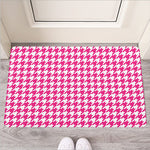 Hot Pink And White Houndstooth Print Rubber Doormat