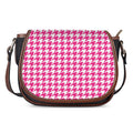 Hot Pink And White Houndstooth Print Saddle Bag