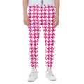 Hot Pink And White Houndstooth Print Joggers