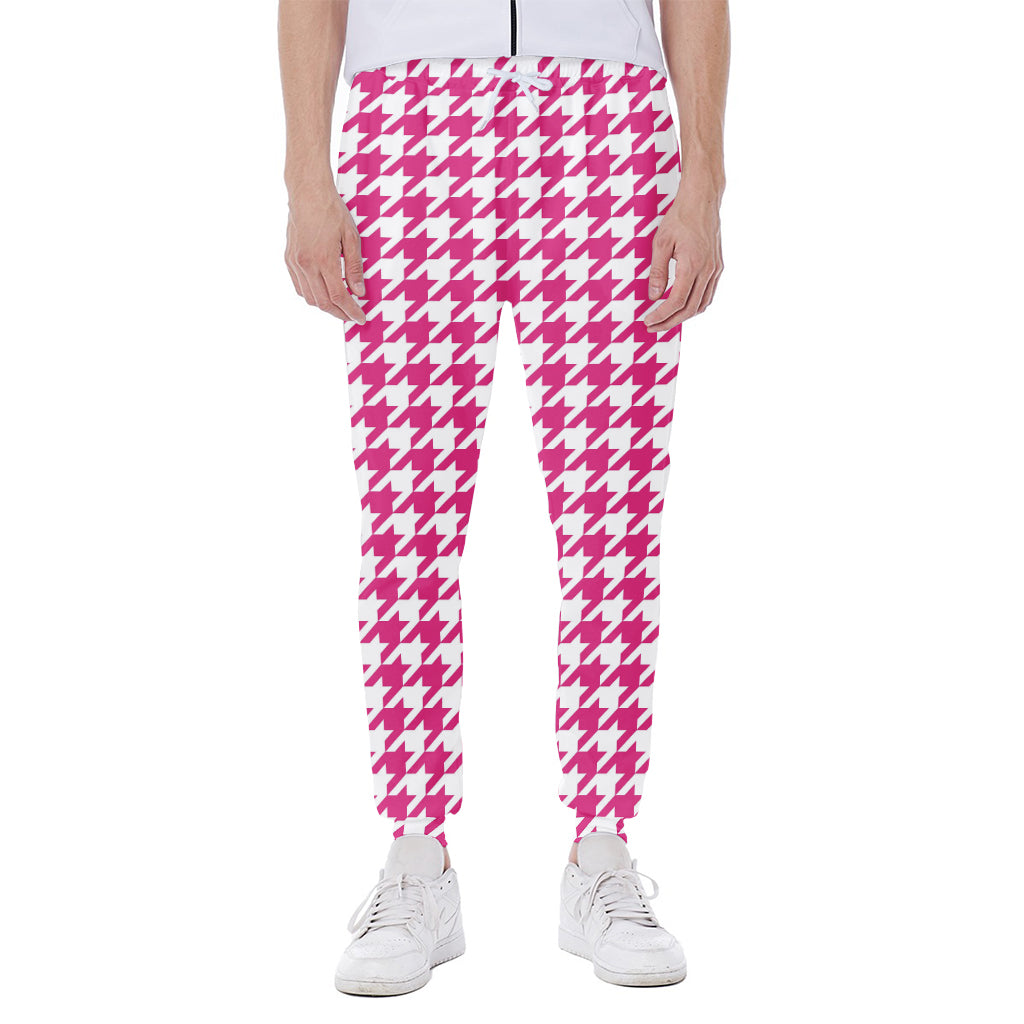 Hot Pink And White Houndstooth Print Scuba Joggers