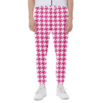 Hot Pink And White Houndstooth Print Scuba Joggers