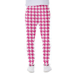 Hot Pink And White Houndstooth Print Scuba Joggers