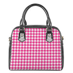 Hot Pink And White Houndstooth Print Shoulder Handbag