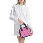 Hot Pink And White Houndstooth Print Shoulder Handbag