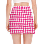 Hot Pink And White Houndstooth Print Side Slit Mini Skirt