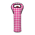 Hot Pink And White Houndstooth Print Single Neoprene Wine Tote