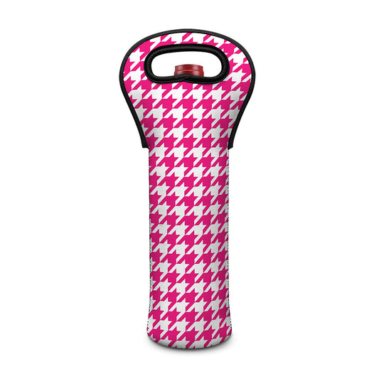 Hot Pink And White Houndstooth Print Single Neoprene Wine Tote