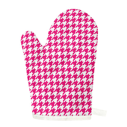Hot Pink And White Houndstooth Print Single Oven Mitt