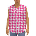 Hot Pink And White Houndstooth Print Sleeveless Baseball Jersey