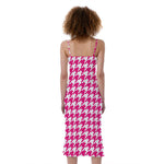 Hot Pink And White Houndstooth Print Slim Fit Midi Cami Dress