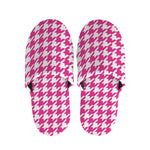 Hot Pink And White Houndstooth Print Slippers
