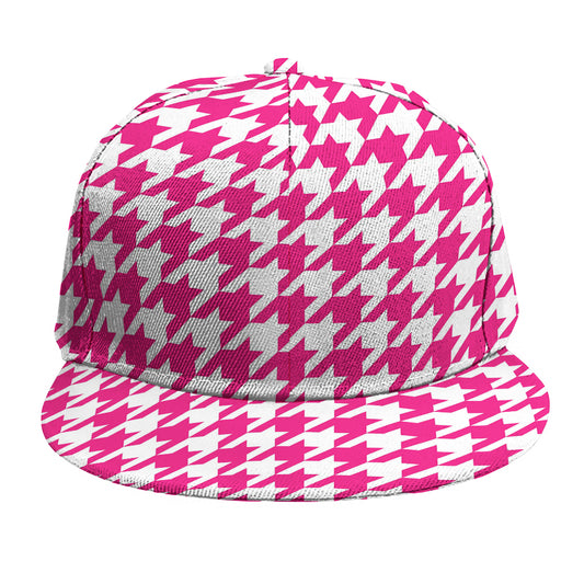 Hot Pink And White Houndstooth Print Snapback Cap