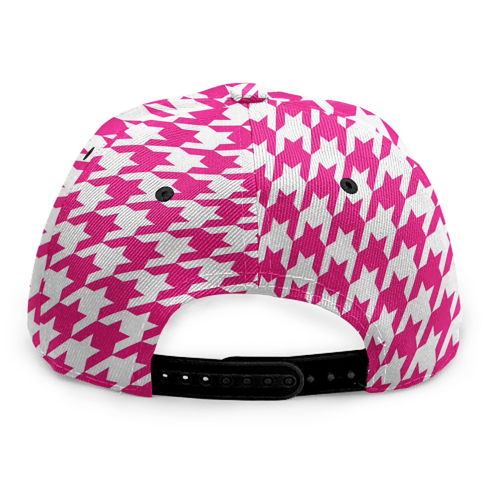 Hot Pink And White Houndstooth Print Snapback Cap
