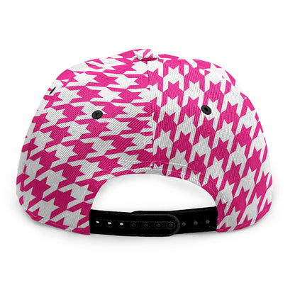 Hot Pink And White Houndstooth Print Snapback Cap