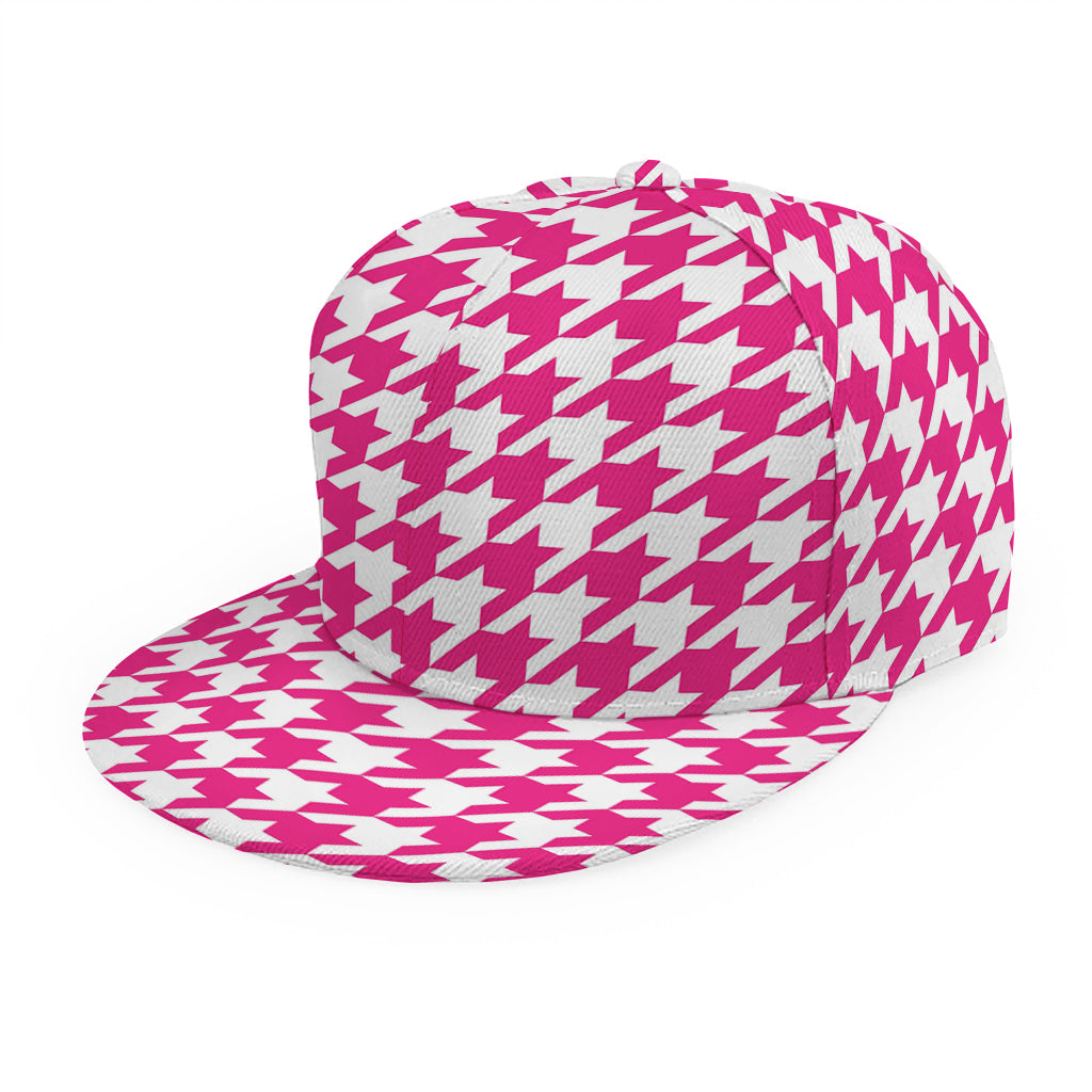 Hot Pink And White Houndstooth Print Snapback Cap