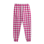 Hot Pink And White Houndstooth Print Sweatpants