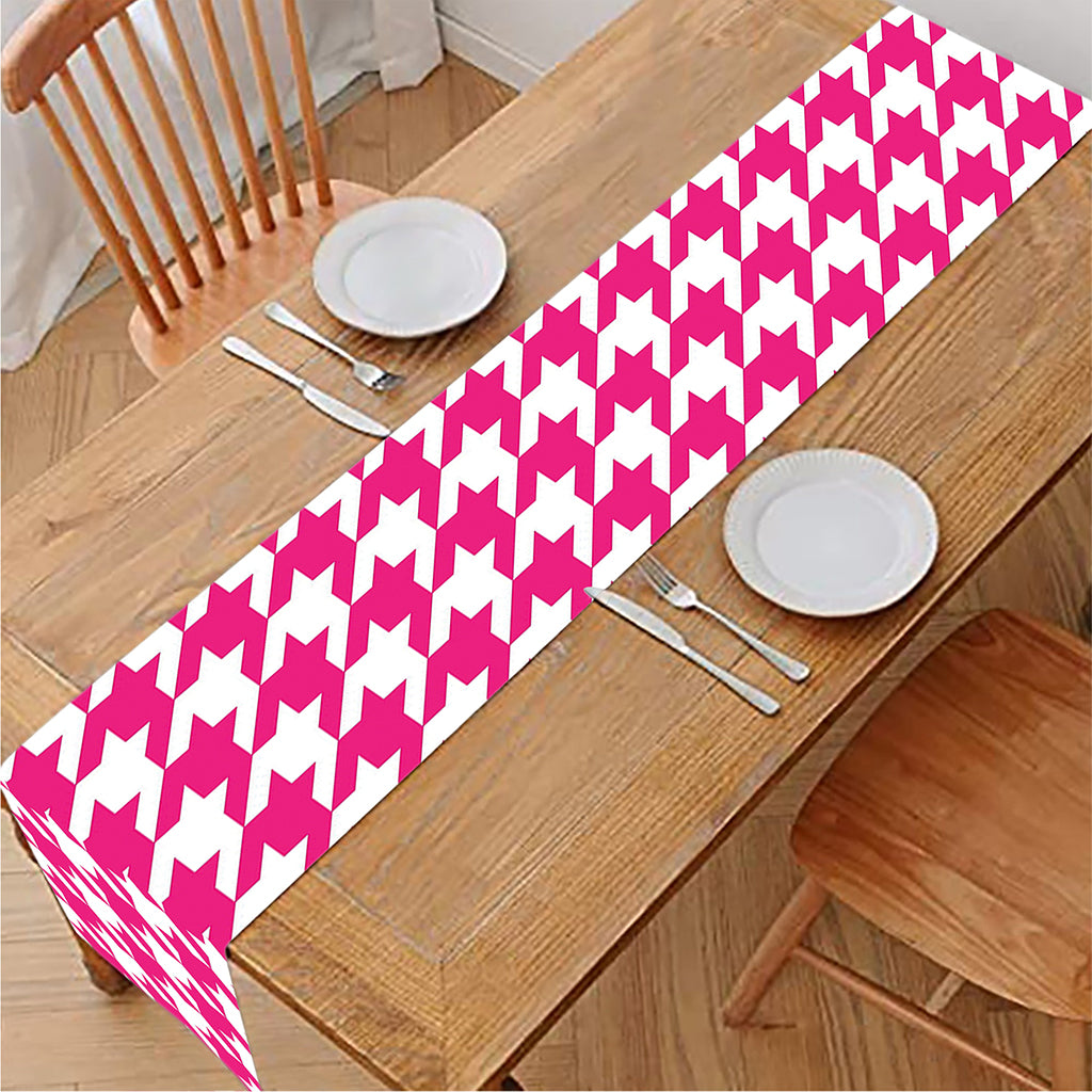 Hot Pink And White Houndstooth Print Table Runner
