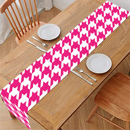 Hot Pink And White Houndstooth Print Table Runner