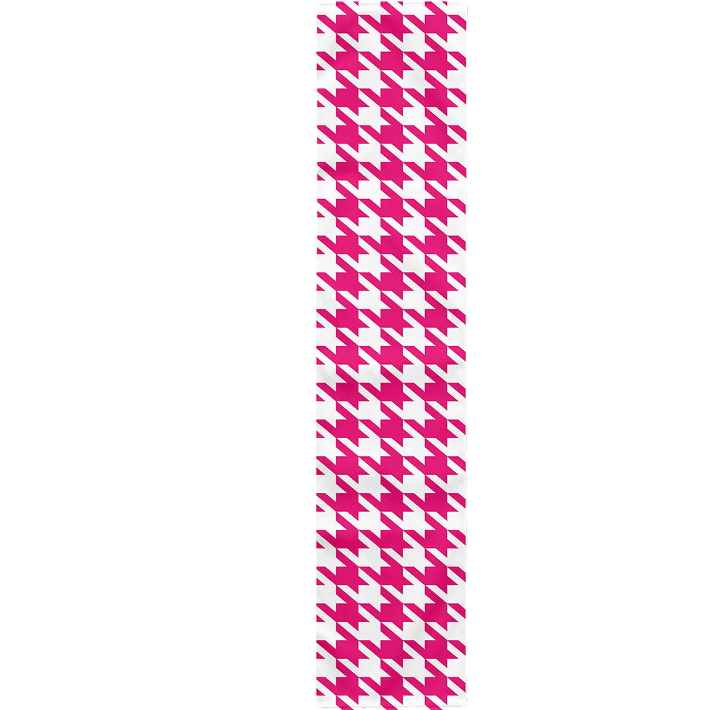 Hot Pink And White Houndstooth Print Table Runner