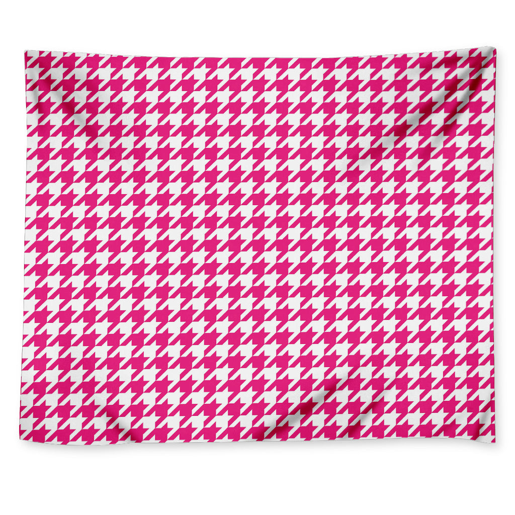 Hot Pink And White Houndstooth Print Tapestry