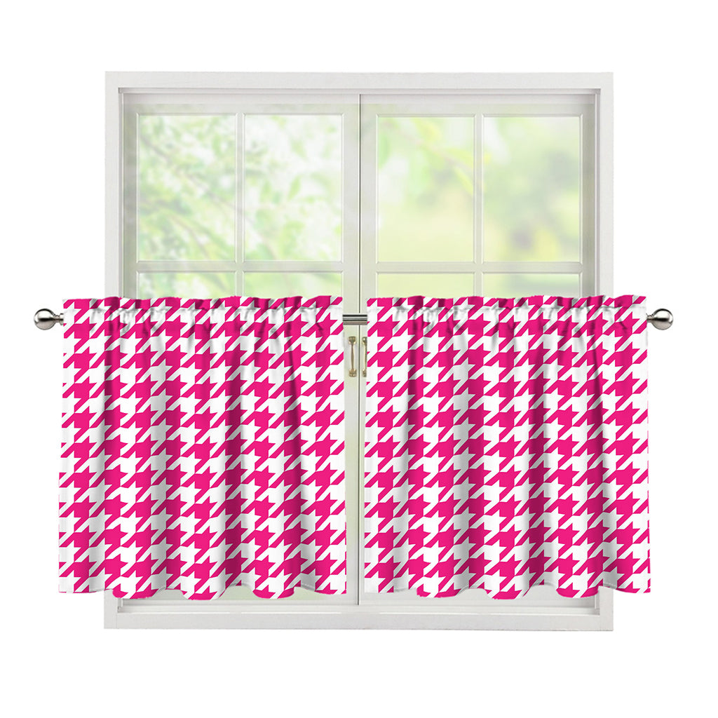 Hot Pink And White Houndstooth Print Tier Curtains
