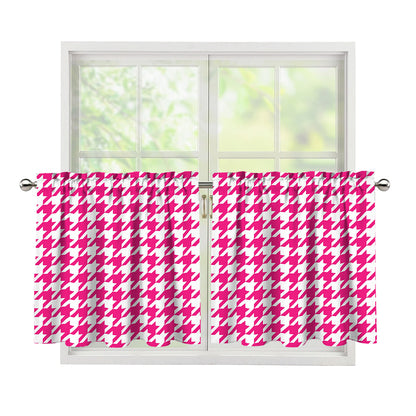 Hot Pink And White Houndstooth Print Tier Curtains