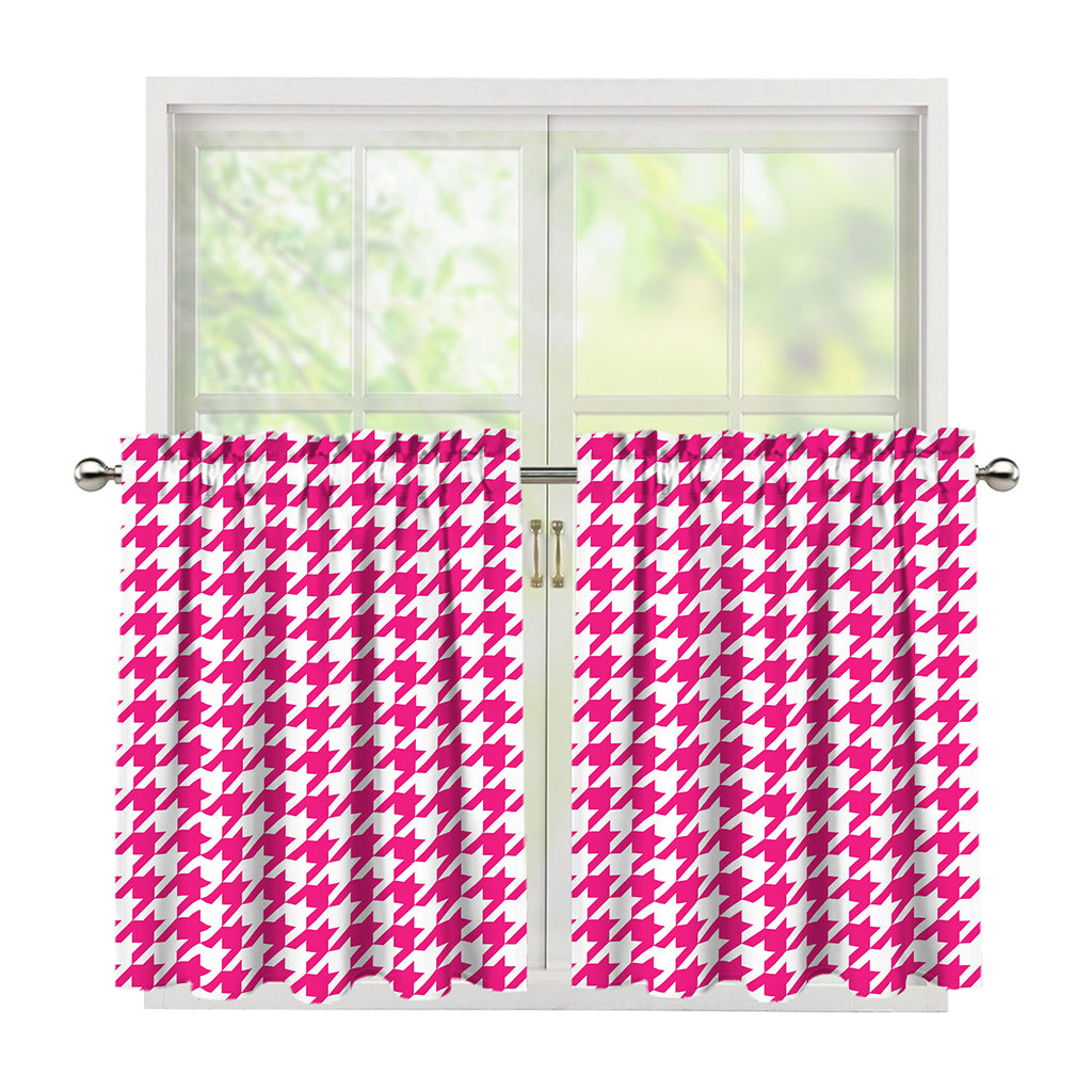 Hot Pink And White Houndstooth Print Tier Curtains