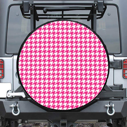 Hot Pink And White Houndstooth Print Tire Cover