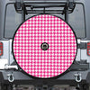 Hot Pink And White Houndstooth Print Tire Cover With Camera Hole