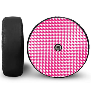 Hot Pink And White Houndstooth Print Tire Cover With Camera Hole