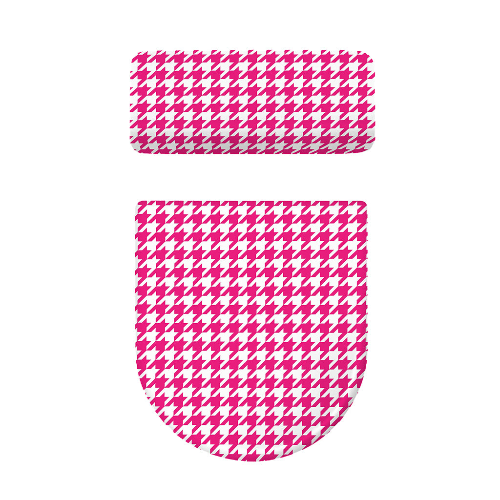 Hot Pink And White Houndstooth Print Toilet Lid And Tank Cover Set