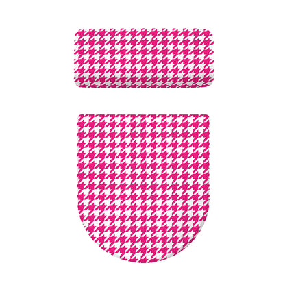Hot Pink And White Houndstooth Print Toilet Lid And Tank Cover Set
