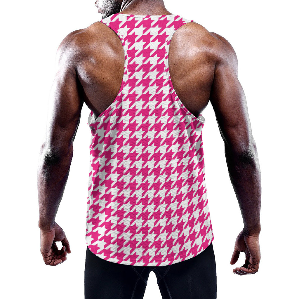 Hot Pink And White Houndstooth Print Training Tank Top