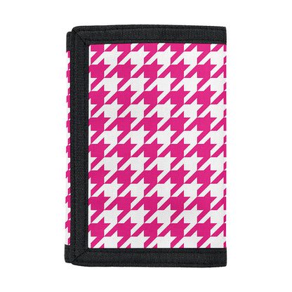 Hot Pink And White Houndstooth Print Trifold Wallet