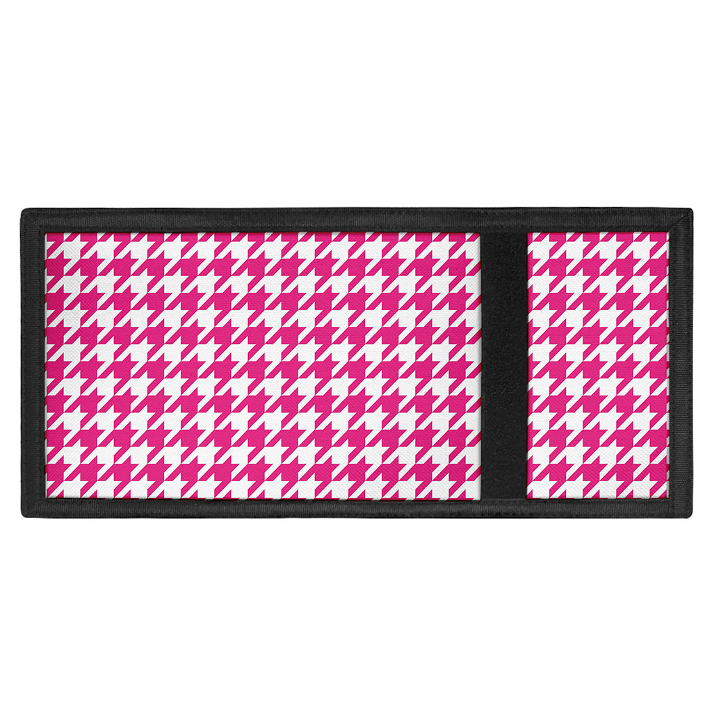 Hot Pink And White Houndstooth Print Trifold Wallet