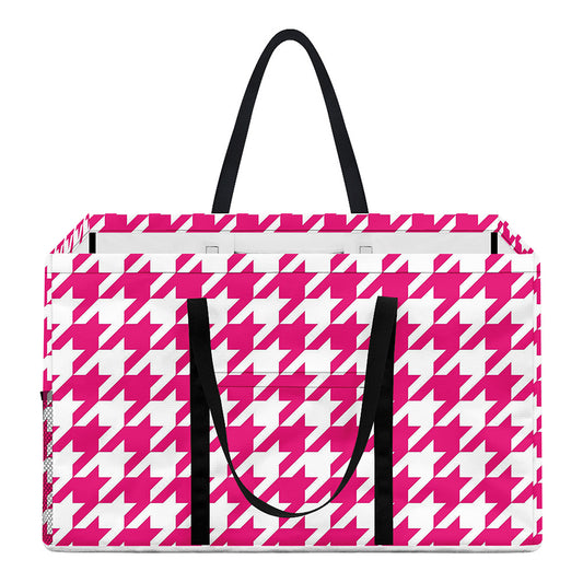Hot Pink And White Houndstooth Print Utility Tote Bag