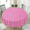 Hot Pink And White Houndstooth Print Waterproof Round Tablecloth