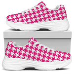 Hot Pink And White Houndstooth Print White Chunky Shoes