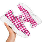 Hot Pink And White Houndstooth Print White Chunky Shoes