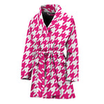 Hot Pink And White Houndstooth Print Women's Bathrobe
