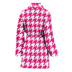Hot Pink And White Houndstooth Print Women's Bathrobe