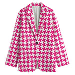 Hot Pink And White Houndstooth Print Women's Blazer