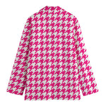 Hot Pink And White Houndstooth Print Women's Blazer
