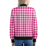Hot Pink And White Houndstooth Print Women's Bomber Jacket