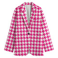 Hot Pink And White Houndstooth Print Women's Cotton Blazer