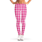 Hot Pink And White Houndstooth Print Women's Leggings