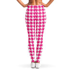 Hot Pink And White Houndstooth Print Women's Leggings