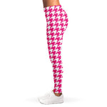 Hot Pink And White Houndstooth Print Women's Leggings