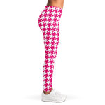 Hot Pink And White Houndstooth Print Women's Leggings